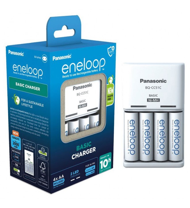 Panasonic Eneloop Basic Charger + 4x AA