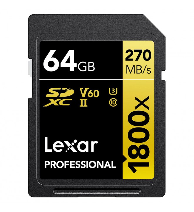 Lexar® Professional SDXC™ 64GB 1800x UHS-II (R:270/W:180MB/s)  C10 V60 U3