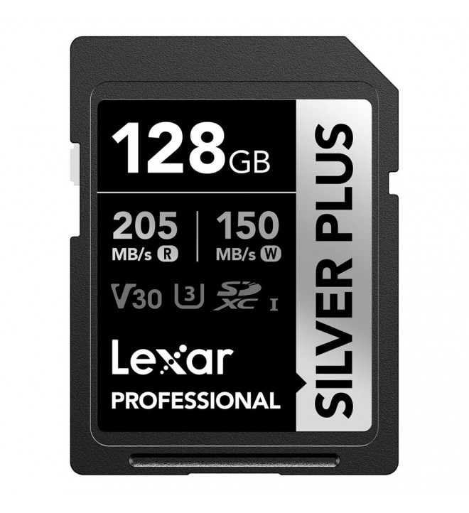 Lexar® Professional SDXC™ 128GB Silver Plus UHS-I (R:205/W:150MB/s) C10 V30 U3