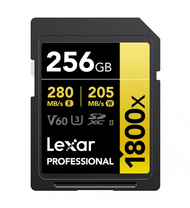 Lexar® Professional SDXC™ 256GB 1800x UHS-II (R:280/W:205MB/s) C10 V60 U3